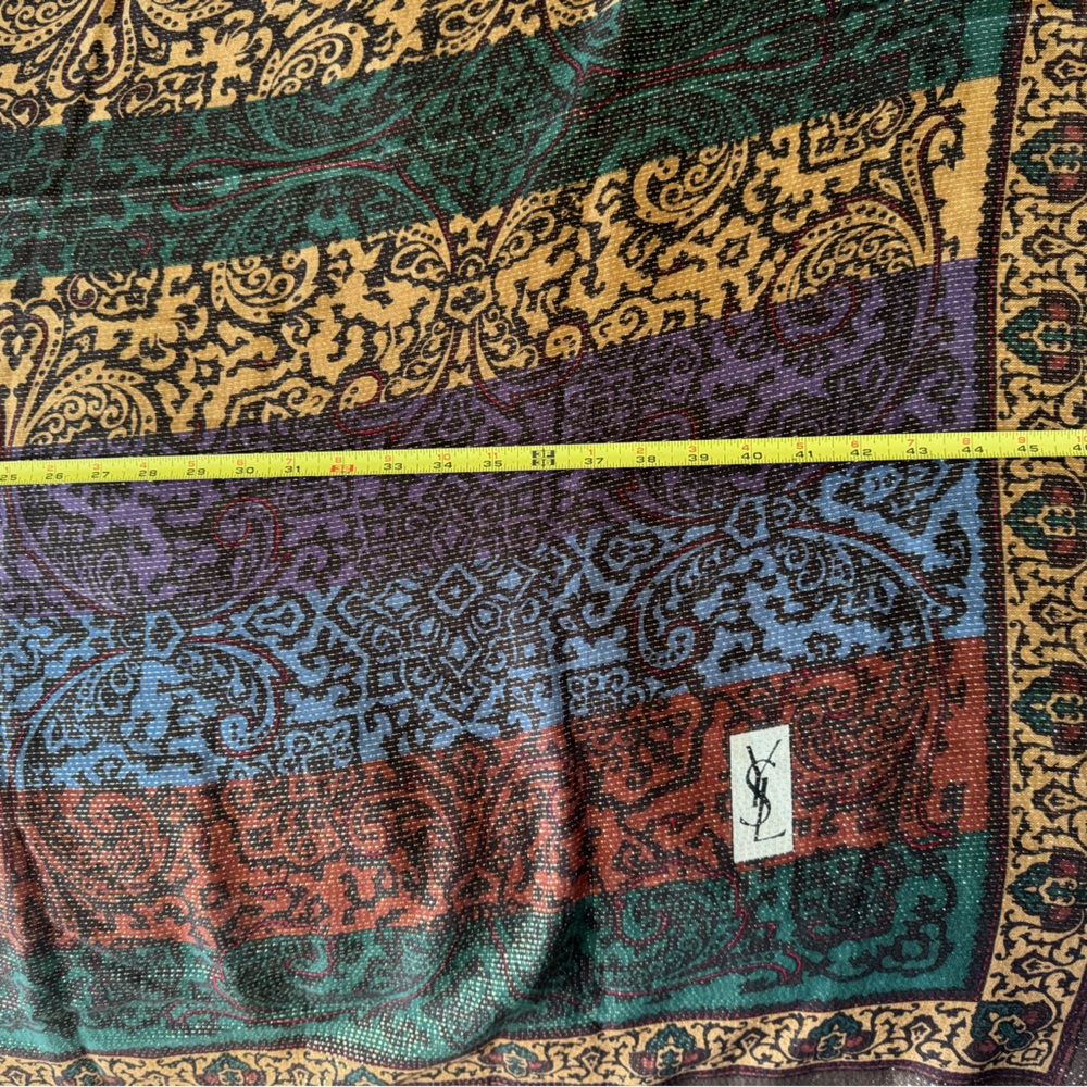 YSL Multicolor Wool and Metallic Paisley Scarf
